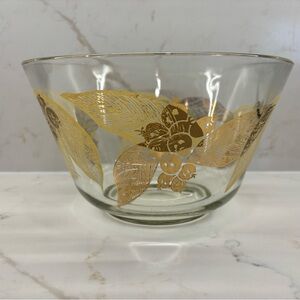 Vintage MCM Hollywood Regency Large Glass Serving Bowl 1960 Anchor Hocking Gold